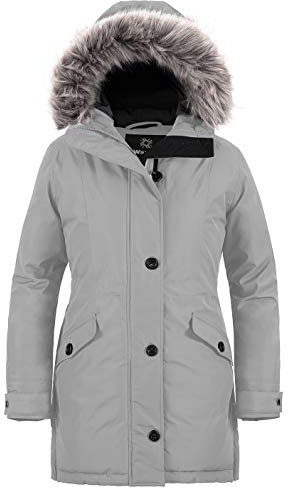 Wantdo Femme Blouson Matelassé d'hiver en Coton Veste Extérieure Chaude Coupe-Vent Manteaux à Capuche en Fausse Fourrure Puffer Blouson Parka Gris XL