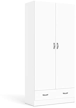 Dmora Armoire à Deux Portes et Un tiroir, Couleur Blanche, 79 x 35 x H 170 cm
