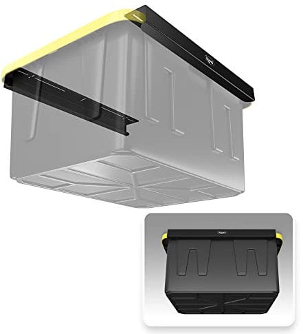 Koova Overhead Garage Storage Racks for Utility Bins, Frame Rails with Hardware, Heavy Duty Steel Ceiling Hangers, Container Organization, DIY Mounting System (One Bin Rack)