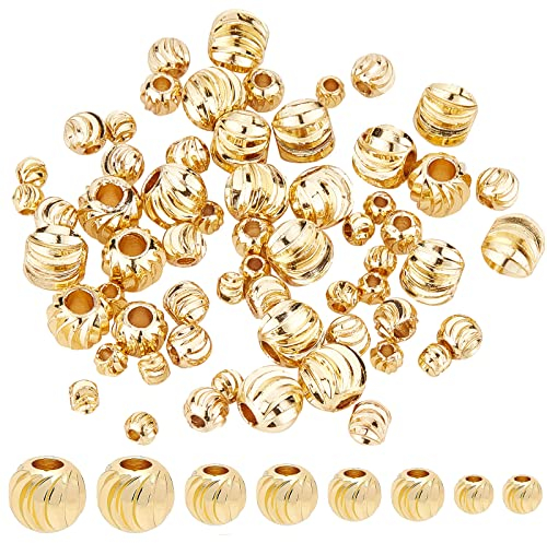 BENECREAT 80pcs 18 Karat Gold Wellpappe Round Spacer Vergoldete Messingperlen mit 4 gemischten Größen (1-2 mm Loch) für Halsketten, Armbänder und Schmuckherstellung