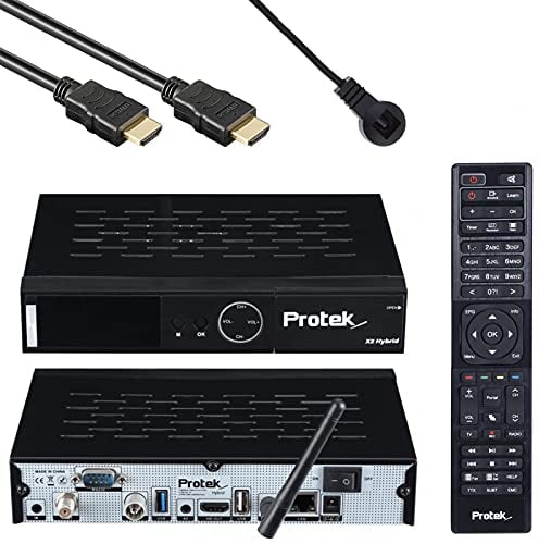 Protek X2 4K UHD Combo Receiver - E2 Linux - 1x DVB-S2 + 1x DVB-C/T2 Tuner - WiFi, Infrarot Empfänger, USB 2.0 & 3.0, HDTV, 2160p, H.265, HDR + HDMI Kabel [Astra & Hotbird vorprogrammiert]