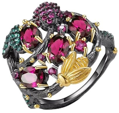 BAJIE Ehering Damen 925 Sterling Silber Lab Rubin Ring Übertriebener Silber Schmuck Ring
