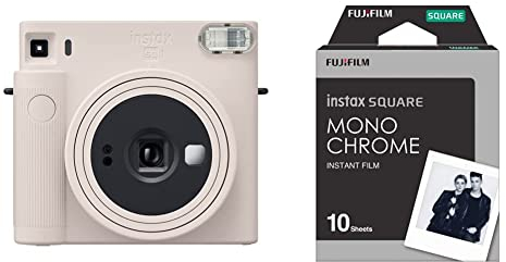 instax Square SQ1 Sofortbildkamera, Chalk Weiß & Square Film, Monochrome (1x10 Aufnahmen)