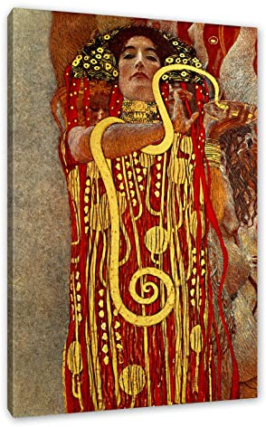 Pixxprint Gustav Klimt - Hygieia, Weiß, Größe: 80x60cm, Leinwandbild, fertig gespannt, Wandbild, Dekoration, Kunstdruck, kein Poster