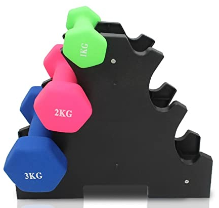 Kurzhantelständer [31,5x29x7,5cm ] - Hantelablage [Farbe: schwarz] - Handgewichte Rack | Kurzhantelständer | Hantelbaum für Krafttraining zu Hause | Ablage für 6 Kurzhanteln | Kunststoff Hantelhalter