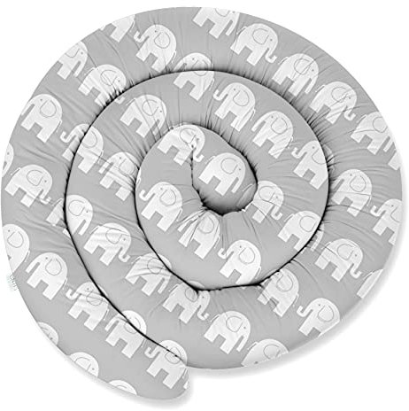 ekm trade XL 155 cm Bettschlange für Allergiker Bettkissen Stillkissen Bettrolle Zierkissen Bettumrandung Schlange Handmade 100% Baumwolle (18 – Grau – Weiße Elefanten, 155 cm)