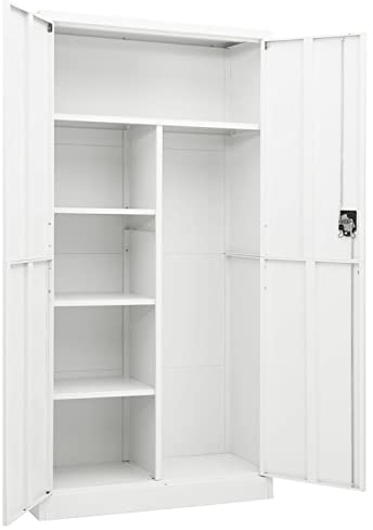 Tidyard Stahlspind Garderobenschrank mit 2 Türen und 4 Einlegeböden Metallschrank Spind Schließfachschrank Mehrzweckschrank Stahl 90x40x180 cm Weiß