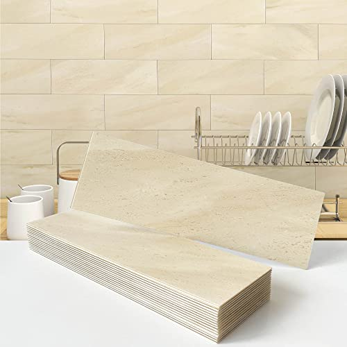 VAOVI Metro Fliesen Selbstklebend Wasserdichte Fliesenaufkleber,Fliesensticker Küche Klebefliesen Marmorfliesen Bad Badezimmer 10x30 cm Creme