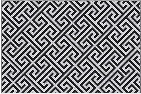 Outsunny Outdoor Rug Reversible Mat Plastic Straw Rug Portable RV Camping Mat for Garden Deck Picnic Indoor, 152 x 243 cm (5 x 8 ft), Black & White