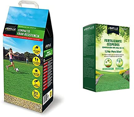 Semillas Batlle Césped Compacto de gran Resistencia - 5kg + Fertilizante - Caja 1,5 kg