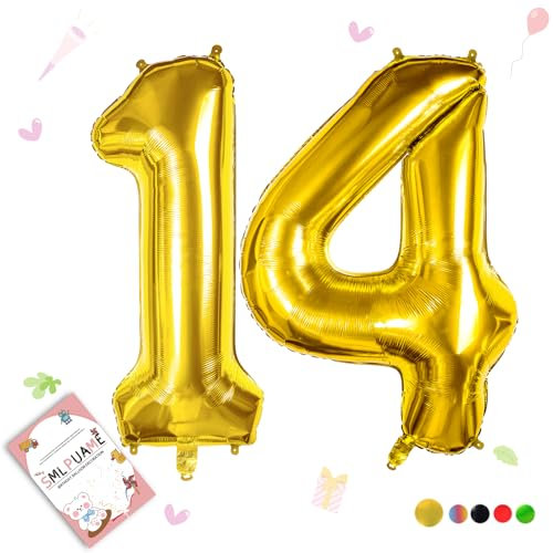 Smlpuame 102cm Folienballon Zahlen Luftballon 0-9 Geburtstag Golden Große 14 Ballons für Geburtstagsfeier Feierdekorationen, Heliumfolien Zahlenballons für Hochzeitstag