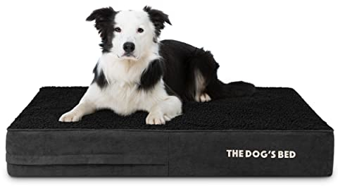The Dog’s Bed Orthopaedic Memory Foam Dog Bed with Enhanced Support, Large Black Plush, Waterproof, Supportive Dog Bed with Replaceable Covers