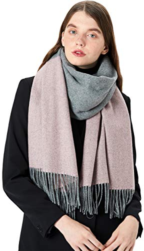STORY OF SHANGHAI Kaschmir Wolle Pashmina Schal Damen Warm Winter mit quasten/fransen Deckenschal MEHRWEG (Grau Pink 22)