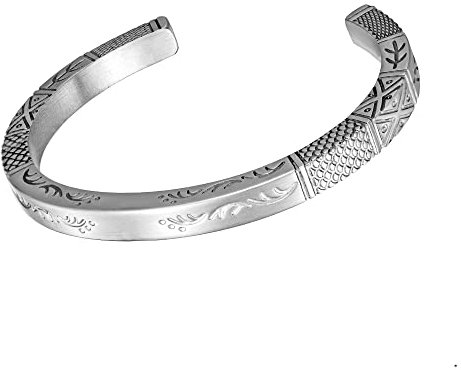 Murtoo Bracciale da Uomo Potere di Poseidone Intagliato con Squame di Pesce, Piantine e Onde Marine Bracciale da Donna e Uomo Moda Greca Fatto a Mano (M)