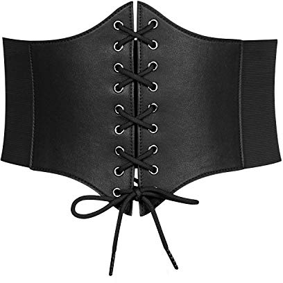 WERFORU Ceinture large à lacets Waspie pour femme, ceinture élastique, a-noir, Passend für Taillengröße 90-96cm