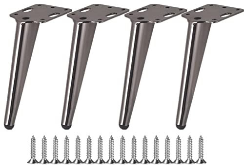 4 Pieds de Meubles Metal Gris Foncé Brillant, Pied Canapé Moderne, Pied de 18cm pour Table Basse, Meuble TV, Armoire Salle de Bain avec Vis+Protection du Sol+Base Silencieuse Antidérapante