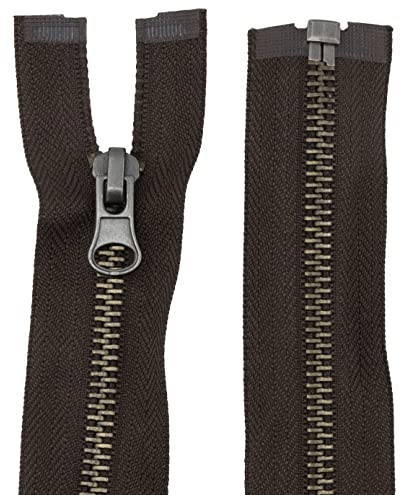 Aerzetix - C61551 - Cerniera Lampo N°5 separabile 60cm in Metallo Vintage - tiretto Decorativo - Colore Marrone - cursore pelletteria Cucito Gonna Jeans merceria