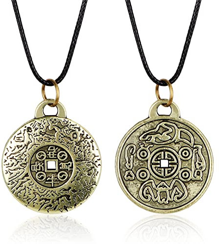 Feng Shui Geldkette Halskette, Die Eigenschaften von Feng Shui Geld Amulett, Halskette mit Anhänger Vintage-Geschenkschmuck Die Eigenschaften von Glücksmünze Halskette für Männer Frau Halskette 2pcs