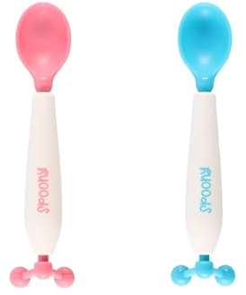Cuillère Bébé à Partir de 6 Mois - Capteur de Chaleur, Tête Rotative à 180° - Pour Apprendre à Manger - Bouillie et Soupe - Couverts en 2 Couleurs (Bleu)