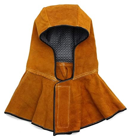 Leder Schweißerkleidung 60cm Leder Schweißerhaube Helm Maske Schutzkappe für Schweißer Elektroschweißarbeiten Arbeitsplatzsicherheit Hitze-/Feuerbeständig