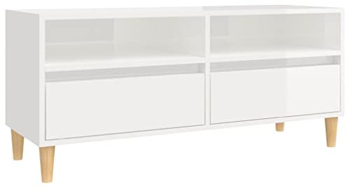 vidaXL Meuble TV, Armoire de Télévision avec Rangement, Meuble Télé Salon Salle de Séjour Intérieur, Scandinave, Blanc Brillant Bois d'Ingénierie