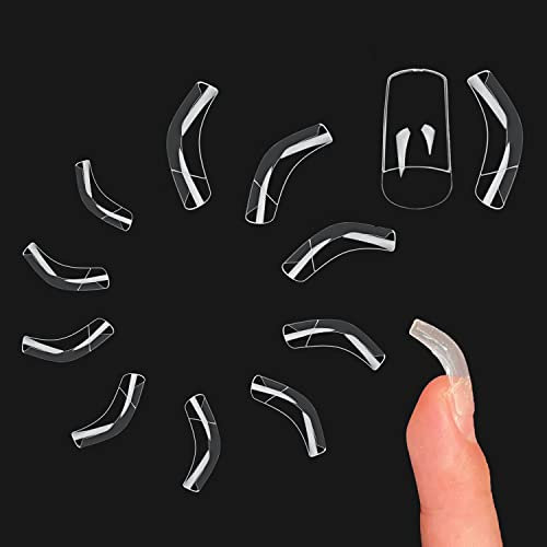 NOVO OVO Halloween 500 pcs Hawk Curved Eagle Claw Transparent Clear Cystal Extra Super Extreme Deep Curve Half Cover Short Square Tapered False Nail Extension Tips Acrylic Nail 10 Sizes in Bag for DIY