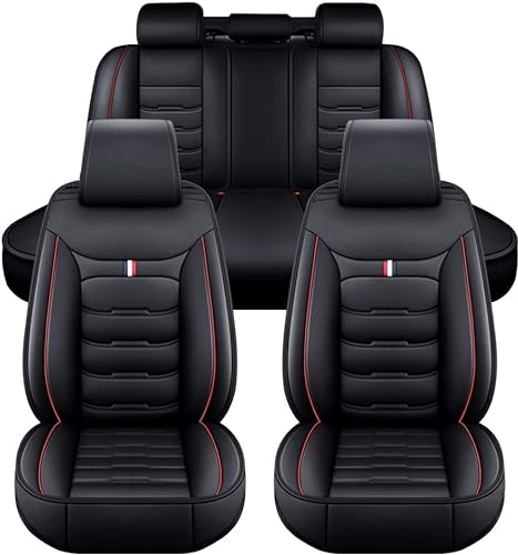Full Set Auto Sitzbezüge für Mini Cooper (2002-2007),5-Sitzer Luxus Full Set PU Leder Auto Sitzbezüge, Allwetter Vorne und Hinten Wasserdicht Autozubehör,Black_Red