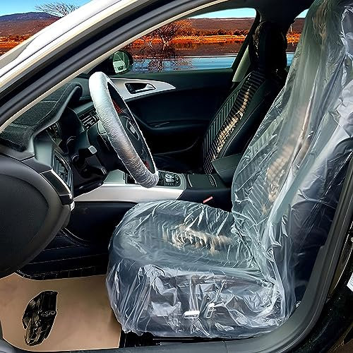 Holdfiturn 100pcs Disposable Car Seat Covers Plastic Transparent Car Chair Covers 140 x 80cm Vehicle Seat Anti-dirty Plastic Covers