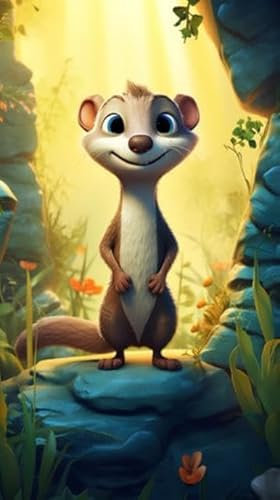 Acryl-Bild 50 x 90 cm: Lustiger Cartoon-Streifenhörnchen, der auf dem Felsen im Dschungel steht (207526166)