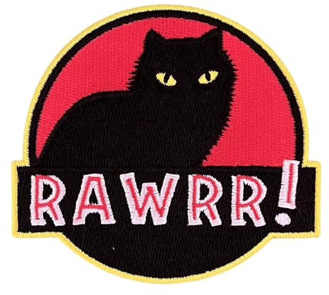 Urbanski Patch Jurassic Cat Katze zum Aufbügeln 7,4 x 8,1 cm | Aufnäher Applikation Bügelbild