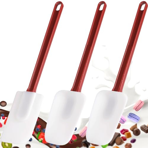 Juego de 3 espátulas de goma de silicona, cuchara raspadora resistente, juego de cocina comercial (2 cucharas + 1 espátula de 9.5 pulgadas)