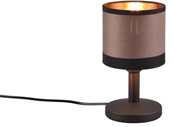 Kleine Tischleuchte mit Stoffschirm in Taupe/Gold, Touchfunktion Höhe 22,5cm