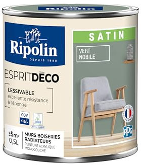RIPOLIN - Peinture Intérieure Multi-Supports – Murs, Boiseries & Radiateurs – Ultra Couvrante – Lessivable – Application Facile – Ecolabel - Satin - 0,5L - Vert Nobile