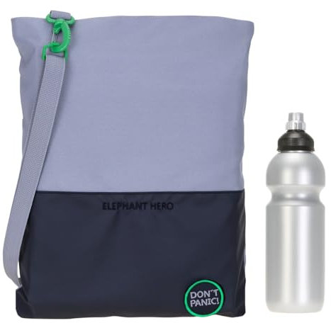 Elephant Turnbeutel Sportbeutel Hero Signature Attach Bag Tasche Jungen Mädchen Auswahl passt zu Cyber Camo, Two Tone, Flower, Cube oder Plaid + Trinkflasche (Color Block Grau Grün 13045)