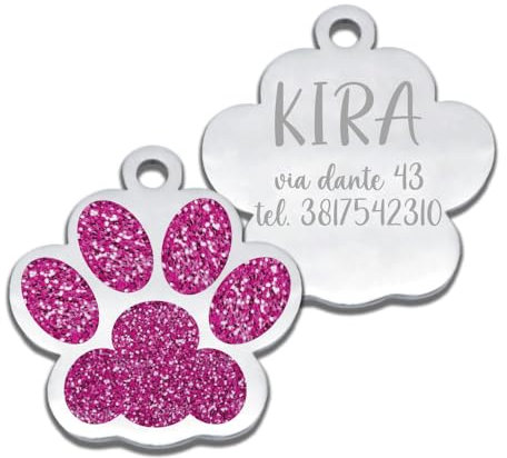 FRAMEG - Targhetta Personalizzata con Incisione Laser per Cane e Gatto - un Accessorio Unico per il tuo Amico a Quattro Zampe - medaglietta per cani e gatti personalizzata con testo (Fucsia)