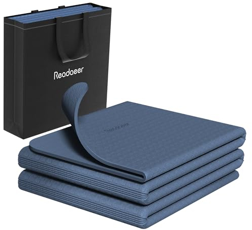 Faltbare Yogamatte für unterwegs, faltbare Yogamatte, 6 mm dick, mit Tragetasche, rutschfeste TPE-Übungs-Pilatesmatte für 183CM L x 61CM B (Blau)