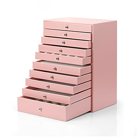NOALED Schmuckkästchen, Schmuckschatulle, 10 große Schmuckkästchen, Organizer-Etui, Kunstleder-Griff, Aufbewahrungsbox, Schubladentyp, Schmuck-Aufbewahrungsbox, Geschenk für Mädchen oder Frauen Pi