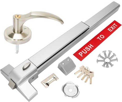 suermany Push Bar Panic Exit Device, Painted Aluminum, Exterior Lever | Panic Bars for Exit Doors, Panic Bar Emergency Door Hardware for Wood Metal Doors