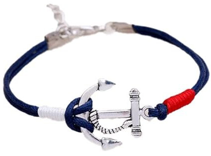 Generico BRACCIALE ANCORA Blu cordino Braccialetto Argento marinaio Uomo