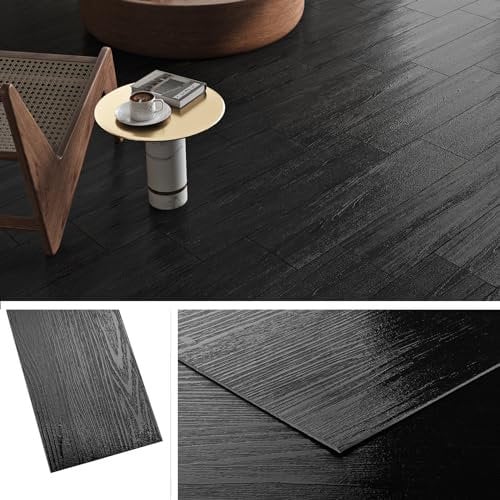Livelynine Pavimento Adesivo Effetto Legno Scuro 90x15CM Pavimento PVC Adesivo Bagno Lavabile 36-Pezzi Piastrelle Adesive Pavimenti Cucina Parquet Adesivi Pavimenti Legno Nero Rivestimento