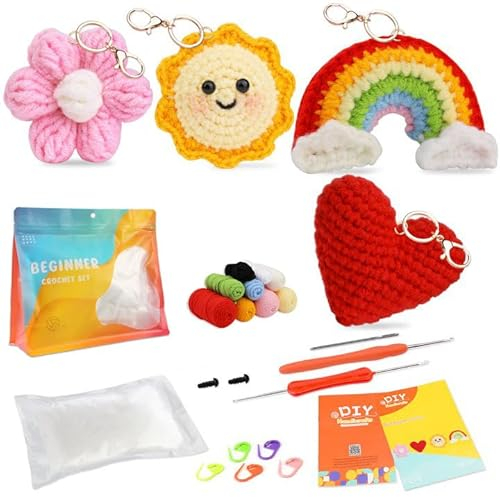 PBUSPU Häkelset für Anfänger, Anfänger-Häkel-Starter-Kit, Hilfsmitteln und Schritt-für-Schritt Videoanleitung für DIY-Handarbeiten mit Häkelnadelset, Garn,Polyesterfaserfüllung