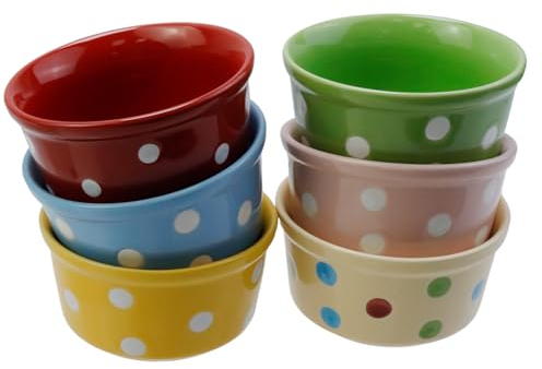 Nicerity Lot de 6 ramequins à crème brûlée - Passe au four - Pour pudding - Soufflé - Pour soupe à l'oignon français (6 couleurs)
