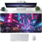 Desk Mat,Cyberpunk Neon City Large Gaming Mouse Pad for Desk XXL,Futuristic Night Street Desk Pad,Extended Big Computer Keyboard Mouse Pad with Non-Slip Base and Stitched Edge 35.4x15.7