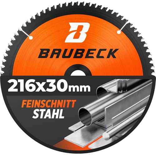 BAUBECK Sägeblatt 216x30 für Stahl - Kreissägeblatt 216x30 für Stahl - Sägeblatt 216 kompatibel mit Metabo KGS 216, Bosch GCM 8 uvm. 216x30x1.4