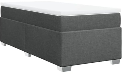vidaXL Boxspringbett mit Matratze, Bett mit Bettfüße Matratzenauflage, Einzelbett für Schlafzimmer, Polsterbett Bettgestell Lattenrost, Dunkelgrau 90x200cm Stoff