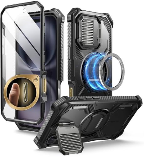 i-Blason Armorbox für iPhone 16 Hülle mit Kameraschutz Ständer Kompatibel mit MagSafe Handyhülle Bumper Case Robust Schutzhülle mit Displayschutz für iPhone 16 (6.1'') 2024 (Schwarz)