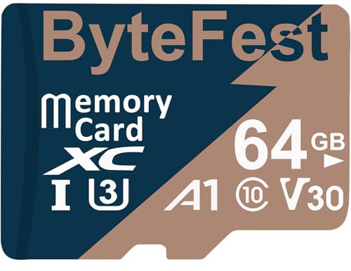 ByteFest Carte Mémoire MicroSD 64Go avec Adaptateurs, UHS-I U3 C10 V30 4K UHD, TF Card pour Caméras d'action Drone Consoles de Jeux