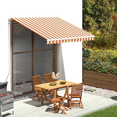 Baziroo Toile de store extensible pour balcon - Tissu de rechange - Jaune et orange - Polyester - 280 x 245 cm