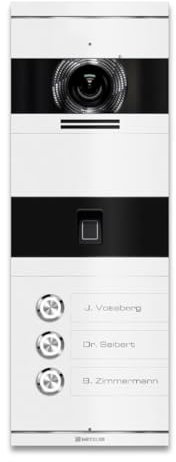 Metzler VDM10 2.0 Video Sprechanlage mit Türöffner (Stromversorgung) & Fingerprint, Anschluss 2-Draht IP, Türsprechanlage mit HD-Kamera, 3 Familienhaus Sprechanlage, in RAL 9016 Verkehrsweiß | Niko