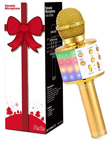 Fede Karaoke Mikrofon, Drahtloses Bluetooth Mikrofon für Kinder, Lustige Geschenke Spielzeug für Teenager Mädchen Jungen, Tragbares KTV Lautsprecher Recorder für Smartphone PC
